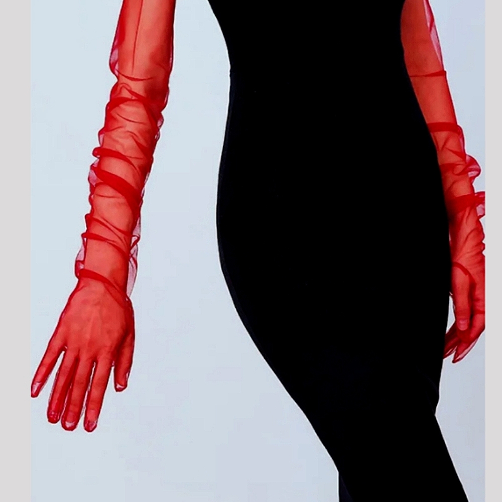 Elegant Classy Womens Gorgeous Sheer Red Opera Tea Formal Bridal Black T…